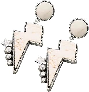 Western Turquoise Lightning Bolt Stud Earrings Natural Green Stone Thunder Flash for Women Girls Cowgirls Punk Party Statement Jewelry