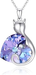 Cat Necklace for Women 925 Sterling Silver Cat Necklace Embellished with Crystals from Austria, Cute Cat Jewelry Valentines’ Day Birthday Gifts for Women Girls Daughter Cat Lovers