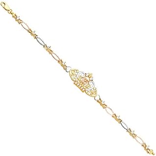 Other-Clasp-Type 14k Yellow, White, and Rose Gold Quinceanera Sweet 15 Years ID Bracelet for Women, Other Chain Type Design by USA Artisans without Gemstones