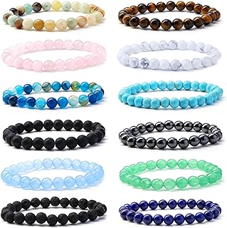 JeryWe 12Pcs 4-8mm Natural Beaded Bracelets for Women Men Tiny Crushed Stone Natural Stone Statement Protection Bracelet Charm Beaded Couples Stretch Bracelets Jewelry