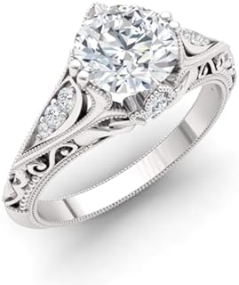 Diamondere Natural and Certified Gemstone and Diamond Engagement Ring in 14K Solid Gold | 1.11 Carat Vintage Inspired Ring for Women