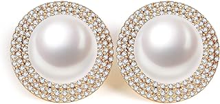 Guptue S925 Silver needles Pearl button stud earrings cultured freshwater pearl Cubic zirconia stud Earrings Birthday Gifts Women's Stud Earrings