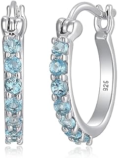 MORGAN & PAIGE Dainty 925 Sterling Silver Gemstone Birthstone Demi Fine Hoop Earrings