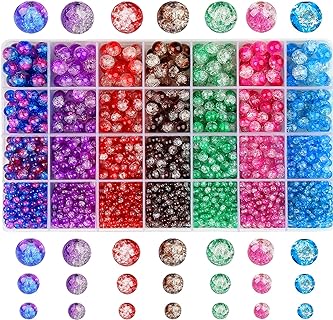 Basic Model Handcrafted Round Crackle Glass Beads Set for DIY Jewelry Making - Diverse 7-color Pack of 1750pcs in 4 Sizes (4,6,8,10mm)- A Perfect Gift for Craft Lovers - High-quality Materials