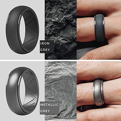 ThunderFit Men's Silicone Wedding Ring, Step Edge, with Breathable Grooves - 8.7mm Wide, 2.5mm Thick