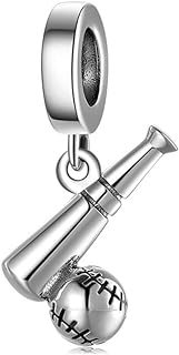 FAEFASH Sport Dangle Charm 925 Sterling Silver Baseball & Baseball Bat Charm Bead Fit Charm Bracelet, for Sports Fans
