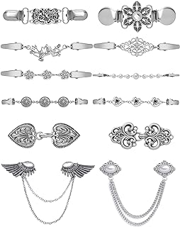 Tornito 12Pcs Vintage Sweater Shawl Clips Retro Cardigan Collar Shirt Waist Clip Dresses Chain Clip Antique Flowers Pattern Brooch Pins Clip for Women