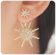 Starburst Rhinestone Star Drop Earrings with Nickel-Free Metal for Women and Girls, Dangle Design