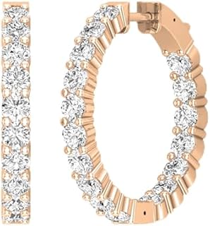 5.00 Carat Round Lab Grown White Diamond Inside Out Hinged Post Hoop Earrings for Women in 14K Solid Gold