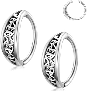 Hypoallergenic Sterling Silver Celtic Conch Hoop Earrings for Men and Women with Hinged Hoop Back Finding for Various Piercing Styles - Without Gemstone