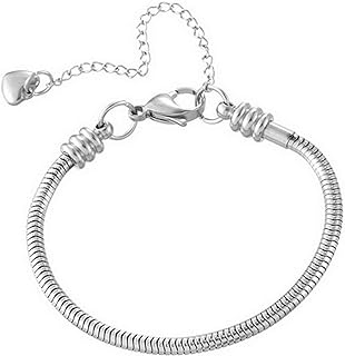 Chili Jewelry Women Girls Moments Slider Charms Bracelet 3mm Stainless Steel Snake Chain Bracelet fits Standard Size Charm Beads, 5-12 Inch