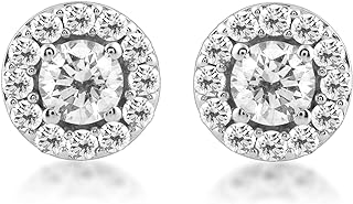 14K White Gold Diamond Halo Stud Earrings with Push-Back Design, Ideal for Elegant Women, Stud Shape