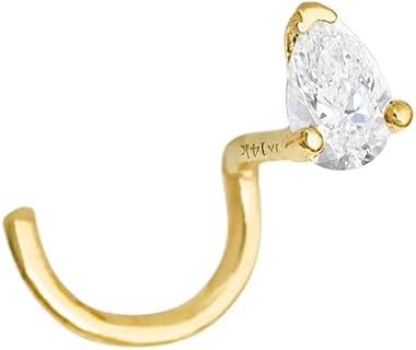 Jewelry Avalanche Pear Shape Moissanite 14K Gold Nose Screw Stud 22G Screw-end Nose Ring Stud V-prong set Teardrop Gemstone Unisex Stud