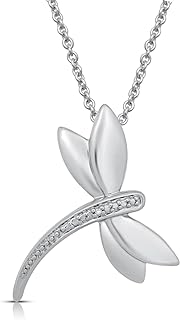 Sterling Silver Dragonfly Pendant Necklace with Natural White Diamonds, Lobster Clasp, Rolo Chain for Women - Symbolizing Transformation and Change