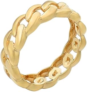 14k Gold Cuban Link Wedding Ring Over 925 Sterling Silver - Unisex, Suitable for Every Finger - No Gemstone - Round Design by HarlemBling