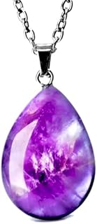Amethyst Necklace Worry Stone Pendant Crown Chakra Crystal | February Birthstone Jewelry Purple Teardrop Crystal for Women