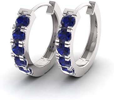 Lever Back Celebrity Diamond Hoop Earrings | 14K White Gold Chain | Natural Sapphire Gem | Perfect for Women | Classic Huggie Design