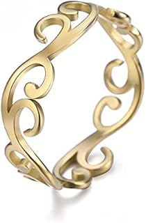 Vintage Amaxer Filigree Flower Stainless Steel Ring for Women and Girls - Beautiful Rose Design Engagement/Wedding Band - Hypoallergenic & Durable