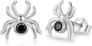 Spider Stud Earrings with Cubic Zirconia in Sterling Silver for Women and Girls, Gothic Halloween Design, Hypoallergenic and Perfect for Sensitive Ears