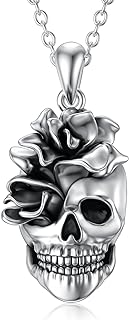 Sterling Silver Lobster Clasp Skull Pendant Necklace with Cable Chain - Gothic Gift for Skull Lovers & Halloween Enthusiasts - No Gemstone