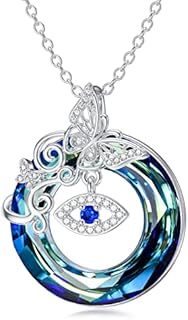 Butterfly Evil Eye Necklace 925 Sterling Silver Turkish Blue Eye Pendant Necklace with Blue Crystal Greek Protection Amulet Jewelry Gifts for Women Girl