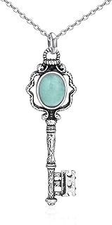 Enchanting Larimar Crystal Key Pendant Necklace with Omega Stainless Steel Chain and Lobber Claw Clasp, Ideal Gift for Women and Girls, Vintage-Inspired Design