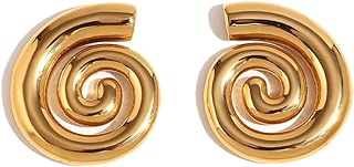 18K Gold Plated Niaspi Swirl Spiral Stud Earrings in Stainless Steel with Push Back Design for Women and Girls