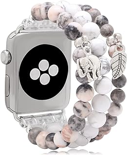 KAI Top Beaded Bracelet Compatible with iWatch Band 38mm/40mm/41mm/42mm/44mm/45mm/49mm Women, Natural Stone Beaded Elastic Replacement Stretch Strap for Apple Watch Ultra SE Series 9 8 7 6 5 4 3 2 1