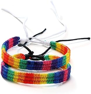 COLORFUL BLING Nepal Rainbow Woven with Bisexual Pride Braided Month Stuff Bracelet Anklet Lesbians Gays Couple Friendship Jewelry for Women Men Girls