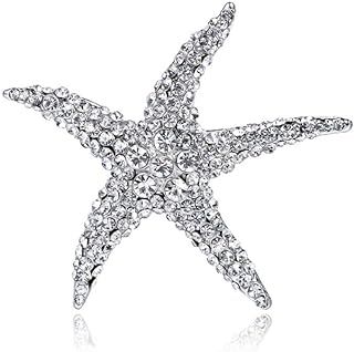 WLL Silver Crystal Starfish Brooch Pin Fashion Charm Summer Jewelry for Women