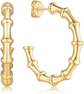 Gold Hoop Earrings 14K Gold Earrings Hoops Large Gold Bamboo Earrings Thick Gold Hoop Earrings 14K Gold Earrings 30mm
