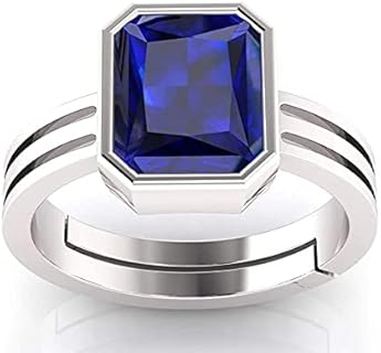 Adjustable Silver-Plated Blue Sapphire Engagement Ring for Men and Women, Original Indian Sourced 8.25CT Gemstone