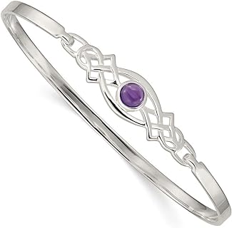 925 Sterling Silver Polished Flexible Closed back Amethyst Cuff Stackable Bangle Bracelet Measures 10mm Wide Jewelry Gifts for Women