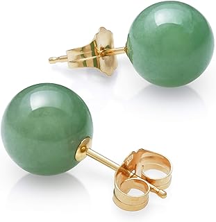 Premium 14k Yellow Gold Green Jade Stud Earrings with Push-Back Design for Men and Women