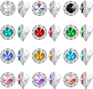 HAIAISO 12 Pairs Clip on Rhinestone Earrings Competition Dance Earrings for Women Round Shaped Acrylic Stone Inside Halo Earrings For Dance Competitions Stage Performance Bridal Party Earrings Jewelry