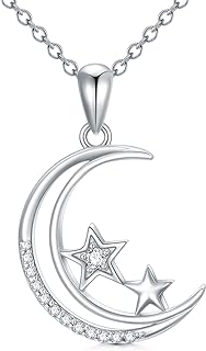 Sterling Silver Diamond Moon Star Pendant Necklace for Women Moon Necklace with Real Diamonds Jewelry Gift for Her