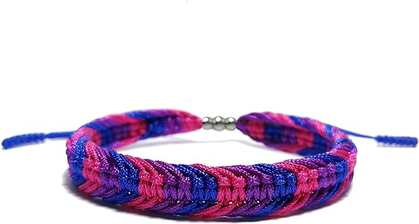 LAMIBEE Bisexual Pride Bracelet with Agate Beads & Rope Chain – LGBT Love Tibetan Wrist Wrap for Men & Women, No Clasp - Copper Amulet Boho Bangles for Him & Her