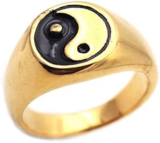Men's & Women's Stainless Steel Yin Yang Biker Wedding Ring, Size 7-13, Chinese-inspired Symbol of Balance Design