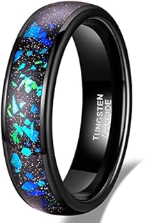 TRUMIUM 4mm 6mm Wedding Rings for Men Women Tungsten Carbide Galaxy Opal and Sandblast Inlay Multi-Colored Mens Wedding Band Beveled Edges Comfort Fit Size 5-13