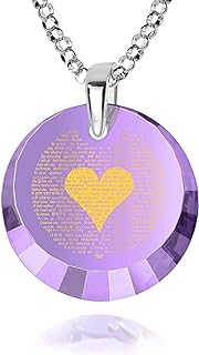 Cubic Zirconia Love Pendant Necklace in 925 Sterling Silver with Rolo Chain and Spring Ring Clasp, Features Miniature 'I Love You' in 120 Languages