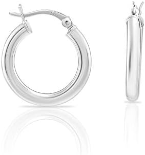 Sterling Silver Classic Shiny Polished Round Hoop Earrings, 3mm tube