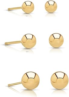 14k Gold Ball Stud 3 Pair Earrings Set (3mm, 4mm, 5mm)