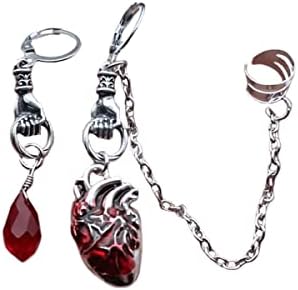 Gothic Heart-Shaped Drop Earrings with Alloy Crystals and Clip-On Back Finding - Fashion Jewelry Gift for Women