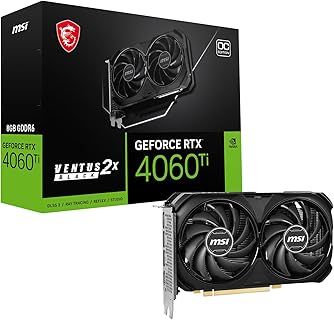 MSI GeForce RTX 4060 Ti Ventus 2X Black 8G OC con Dual Torx Fan 4.0 y Trazado de Rayos, 8GB GDDR6, para Profesionales y Jugadores Avanzados. Ideal para Gaming y Renderizado