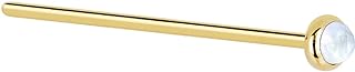 14k Yellow Gold Fishtail Nose Ring with Rainbow Moonstone Gem for Piercing Enthusiasts, 20 Gauge, Elegant Design, Handmade in USA