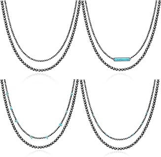 CASDAN 4 PCS Western Jewelry Navajo Pearl Layered Necklace for Women Cowgirl Country Vintage Beaded Necklace Bohemian Turquoise Choker Jewelry