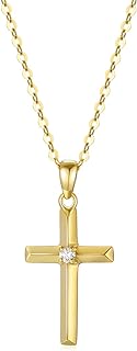 SISGEM 14K Gold Diamond-studded Cross Pendant Necklace with Box Chain and Spring Ring Clasp, Religious Keepsake for Women and Teens, Ideal for Mother's Day