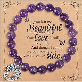 Memorial Gifts for Loss of Loved Sympathy Remembrance In Memory of Mother Father Pet Bereavement Grief Pink Red Purple Beads Bracelet with Angle Wings Jewelry Gifts for Women Girls