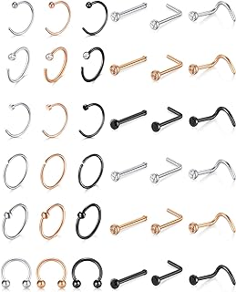 D.Bella 18G Nose Rings for Women Nose Rings Studs Stainless Steel L-Shaped Nose Studs Screw Nose Piercing Jewelry