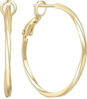 14K Gold Hoop Earrings for Women, Twisted Large Gold Hoop Earrings, Trendy Gold Hoops, Gold Hoops Earrings Hoops, Dainty Thin Gold Hoops Earrings Hypoallergenic Earrings Earrings (30mm*2mm) (gold) (gold)